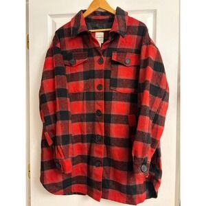 Vine & Valley Shacket XL Barn Red Black Buffalo Plaid Wool Blend Lined Jacket